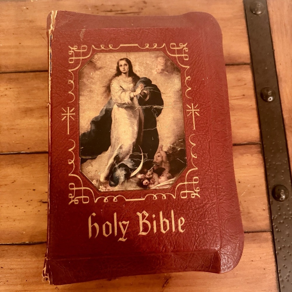 1950s‎ Holy Bible The Holy Angels Edition Red & Gold Leather Color Illustrations